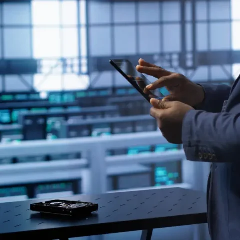 it-expert-data-center-holding-tablet-replacing-storage-mainframes-components