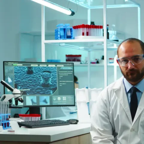 portrait-exhausted-chemist-looking-camera-modern-equipped-lab-late-night-team-biochemists-examining-virus-evolution-using-high-tech-chemistry-tool-research-vaccine-development