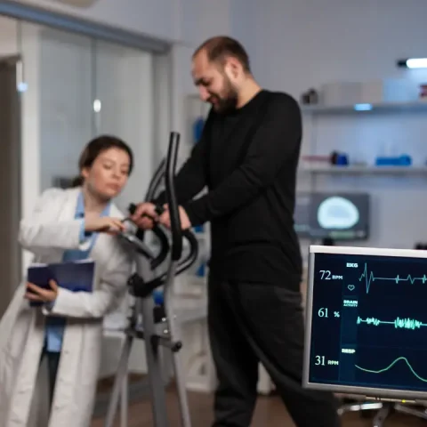 specialist-researcher-doctor-discussing-with-sportman-gym-training-equipment-monitoring-body-endurance-medical-workout-modern-laboratory-researcher-doctor-analyzing-ekg-data