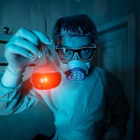 Young male researcher carrying out scientific researcher, working at laboratory.